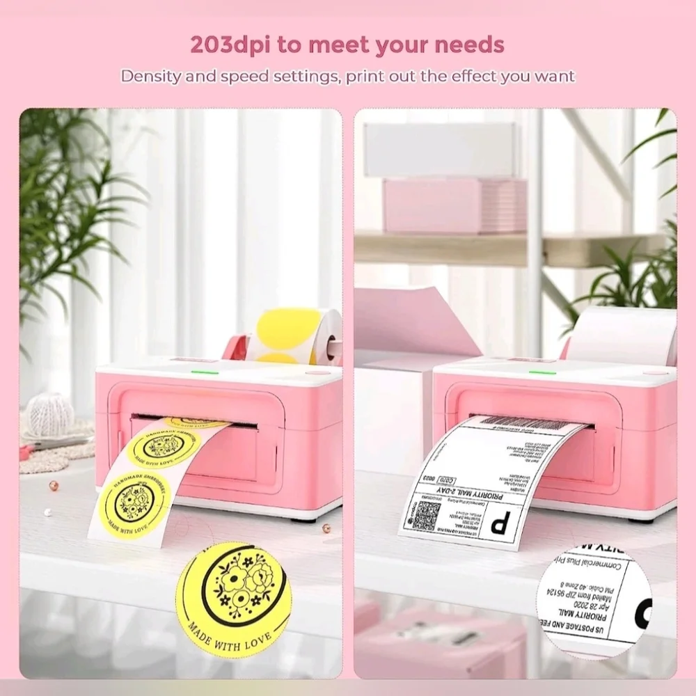 MUNBYN Thermal Label Printer 150mm/s 4x6 Desktop USB l - Pink